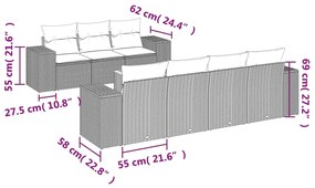 Set divani da giardino con cuscini 8 pz nero in polyrattan