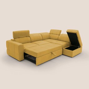 Kronos Divano angolare con poggiapiedi estraibile e pouf contenitore mobile in microfibra impermeabile T11 giallo