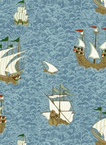 Josephine Munsey Carta da parati Ships - Sea Blue