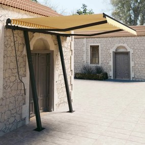 Tenda Da Sole Retrattile Manuale E Pali 3x2,5 M Gialla E Bianca /