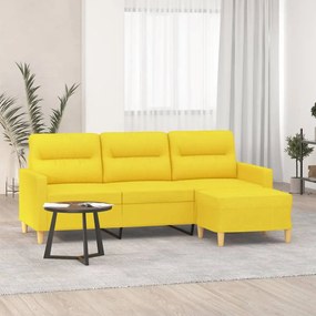 Divano A 3 Posti Con Poggiapiedi Giallo Chiaro 180cm İn Tessuto /