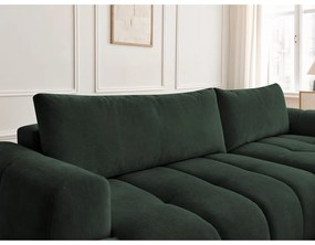 Divano angolare verde allungabile e con contenitore (penisola a destra/chaise lounge) con rivestimento in ciniglia Fuji – Bobochic Paris