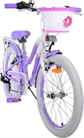 Bicicletta per Bambine 20" Stabilizzatori e Freni Vbrake con Cestino e Portabambola Viola...