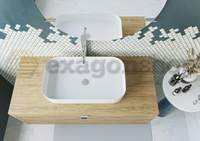 Mobile bagno Rovere farnia 110x50 Thema con cassettone e Lavabo rettangolare da appoggio bianco in ceramica