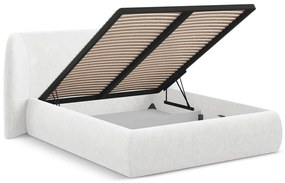 Letto matrimoniale imbottito bianco con contenitore con griglia 180x200 cm Hauke - Makamii