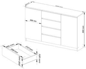 Credenza Soggiorno 2 Ante 4 Cassetti 160x40x100 Artika Bianca