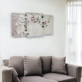 Quadro stampa su tela a TRIS 70x140 cm telaio in legno con disegno floreale Bianco