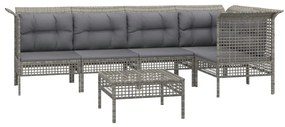 Set divani da giardino 6 pz con cuscini in polyrattan grigio