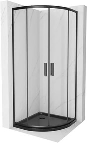 Mexen Rio cabina doccia semicircolare 80 x 80 cm, trasparente, nera + piatto doccia Flat, nero - 863-080-080-70-00-4170B