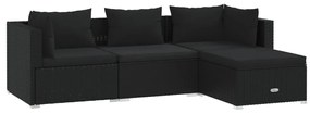 Set Divani da Giardino 4 pz con Cuscini in Polyrattan Nero