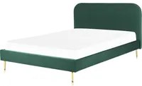 Letto verde smeraldo velluto tappezzeria King Size gambe dorate testiera con rete a doghe 160 x 200 cm design minimalista