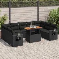 Set Divani da Giardino 10pz con Cuscini in Polyrattan Nero 3327191