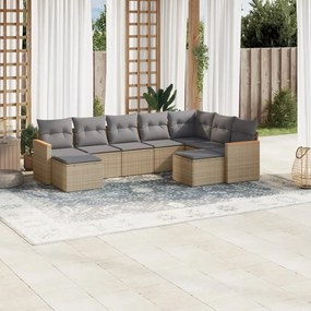 Set divano da giardino 9 pz con cuscini beige in polyrattan