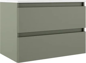 Mobile bagno sospeso Trevi con lavabo e organizer per cosmetici L 79.5 x H 55 x P 45 cm muschio bianco con top 2 cassetti per vasca centrale