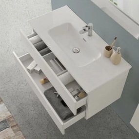 Mobile bagno sospeso 70 cm rovere bianco completo con lavabo Nadia