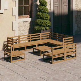 Set divani da giardino 10 pz marrone miele in massello di pino