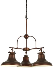 Lampadario Rustico-Country Dallas Acciaio Marrone Bianco 3 Luci E27