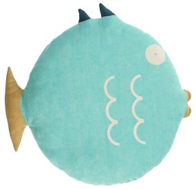Kave Home - Cuscino a forma di pesce Delmare 100% cotone turchese Ø 45 cm