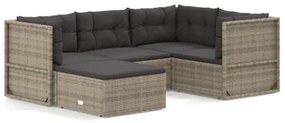 Set Divani da Giardino 5 pz con Cuscini in Polyrattan Grigio