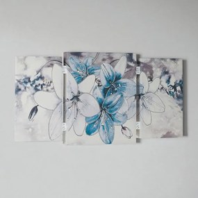 Quadro stampa su tela a TRIS 70x140 cm telaio in legno con disegno floreale Blu
