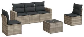 Set divano da giardino 6pz con cuscini grigio chiaro polyrattan