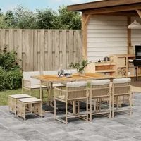 Set da Pranzo da Giardino 11 pz con Cuscini Beige in Polyrattan 3211516