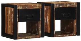 Comodini 2 Pz Multicolore 40x35x40cm İn Legno Massello Recupero /