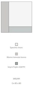 Specchio moderno quadrato 80 cm effetto marmo bianco e foglia argento - KEIRA