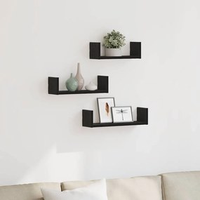Mensole Parete 3pz Rovere Nero İn Legno Multistrato /