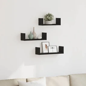 Mensole Parete 3pz Rovere Nero İn Legno Multistrato /