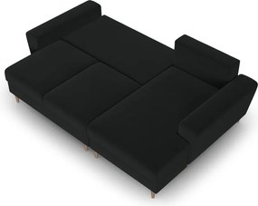 Divano angolare nero allungabile e con contenitore (con penisola a destra/con chaise lounge) con rivestimento in velluto Kyoto – Cosmopolitan Design