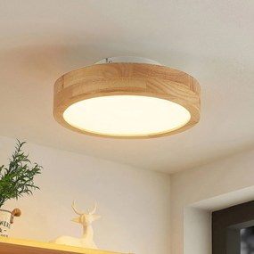 Lindby plafoniera LED Lanira, Ø 30 cm, legno, telecomando, CCT