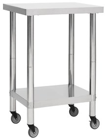 Tavolo Da Lavoro Cucina Con Ruote 60x60x85 Cm İn Acciaio Inox /
