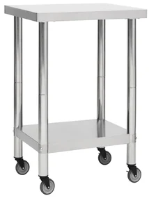 Tavolo Da Lavoro Cucina Con Ruote 60x60x85 Cm İn Acciaio Inox /