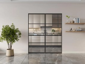 Porta scorrevole doppia con sistema a incasso 2xH205xL93 cm Alluminio e Vetro temperato trasparente - SINCA II
