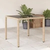 Tavolo da Giardino con Piano Vetro Beige 90x90x75 cm Polyrattancod mxl 90071