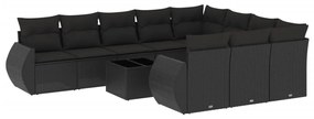 Set divani da giardino 11 pz con cuscini in polyrattan nero