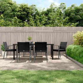 Set pranzo da giardino 7 pz con cuscini in polyrattan e acciaio