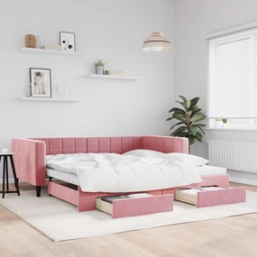 Divano Letto Estraibile Con Cassetti Rosa 100x200 Cm Velluto /