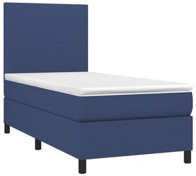 Letto a molle con materasso e led blu 90x190 cm in tessuto