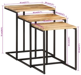 Tavolini a Incastro 3 pz in Legno Massello di Acacia