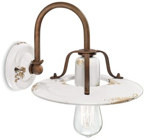 Applique Vintage Country Ferro E Ceramica Bianco 1 Luce E27 25Cm