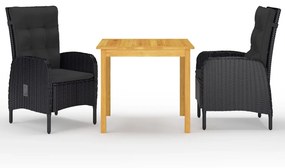 Set Mobili Da Pranzo Per Giardino 3 Pz Nero /