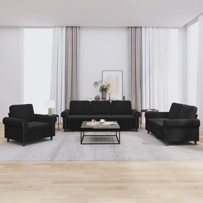 Set Di Divani 3 Pz Con Cuscini Nero İn Velluto /