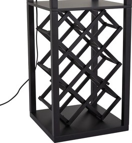 Lampada da terra moderna nera con paralume in tessuto e portabottiglie - Stojan Wine