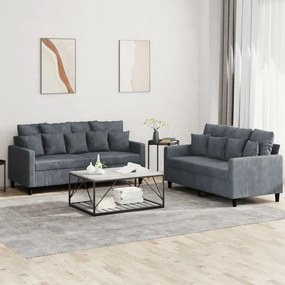 Set Di Divani 2 Pz Con Cuscini Grigio Scuro İn Velluto /