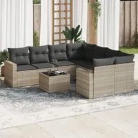 Set Divano da Giardino 9pz con Cuscini Grigio Chiaro Polyrattan 3251099