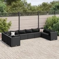 Set Salotto da Giardino 10pz con Cuscini in Polyrattan Nero 3308283