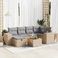 Set Divani da Giardino 7 pz con Cuscini Beige in Polyrattan 3325874