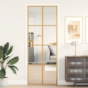Porta Interni Sottile Oro 76x201,5cm Vetro Temperato Alluminio /